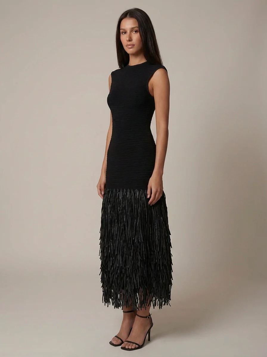 Noir Fringe Dress - Image 3