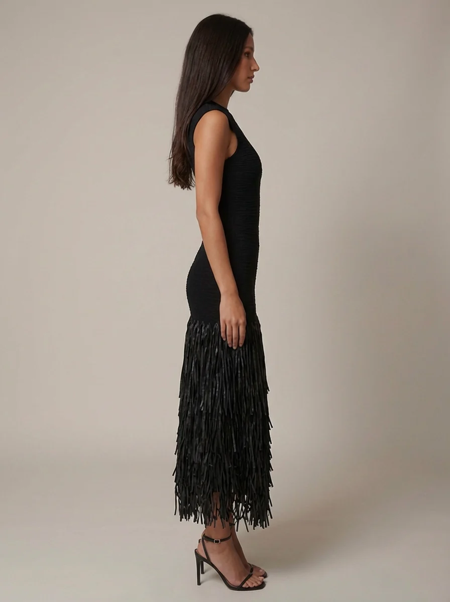 Noir Fringe Dress - Image 4